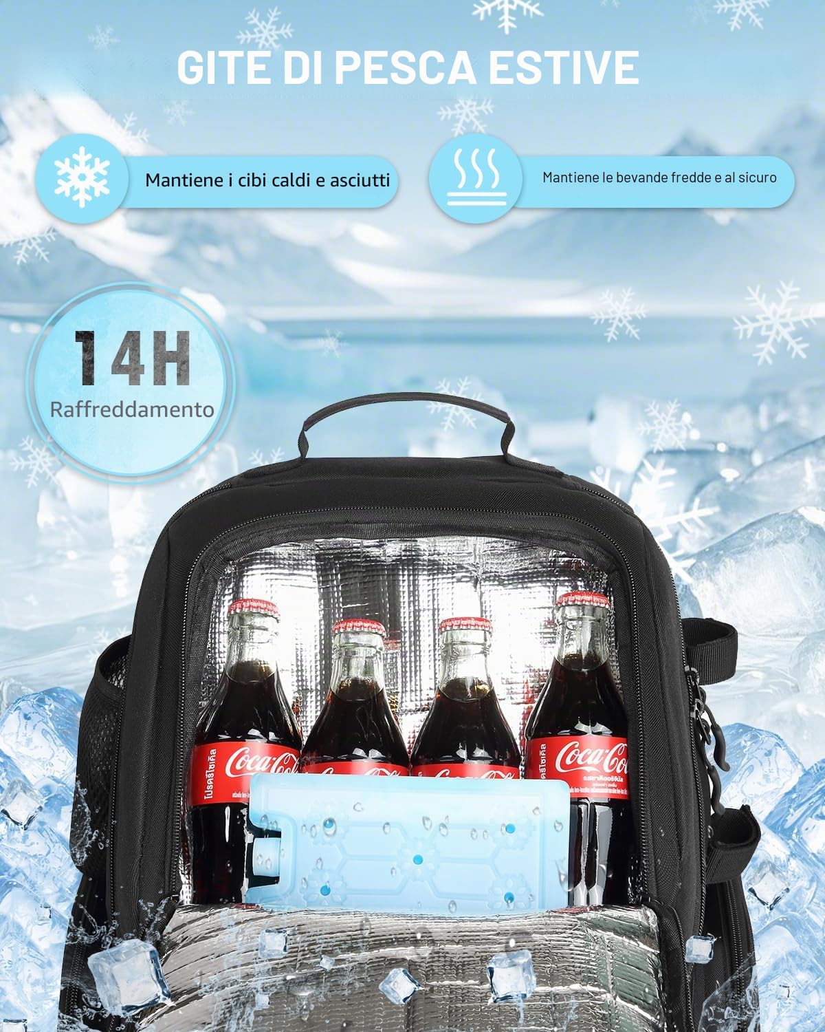 Zaino da Pesca con Scatole (Incluse), Lure Fishing Bag Borsa per Pesca da 50 l con Vano Frigo, Scatola Impermeabile, Grande Fishing Backpack per Campeggio e Avventure All'aria