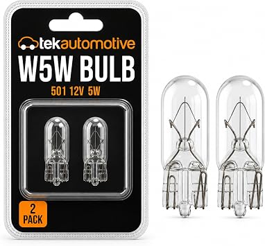 Tek Automotive 501 W5W Bulb 12V 5W Capless Side Light Bulbs - Twin Pack | Side Light & Number Plate Bulbs, E Marked Road Legal