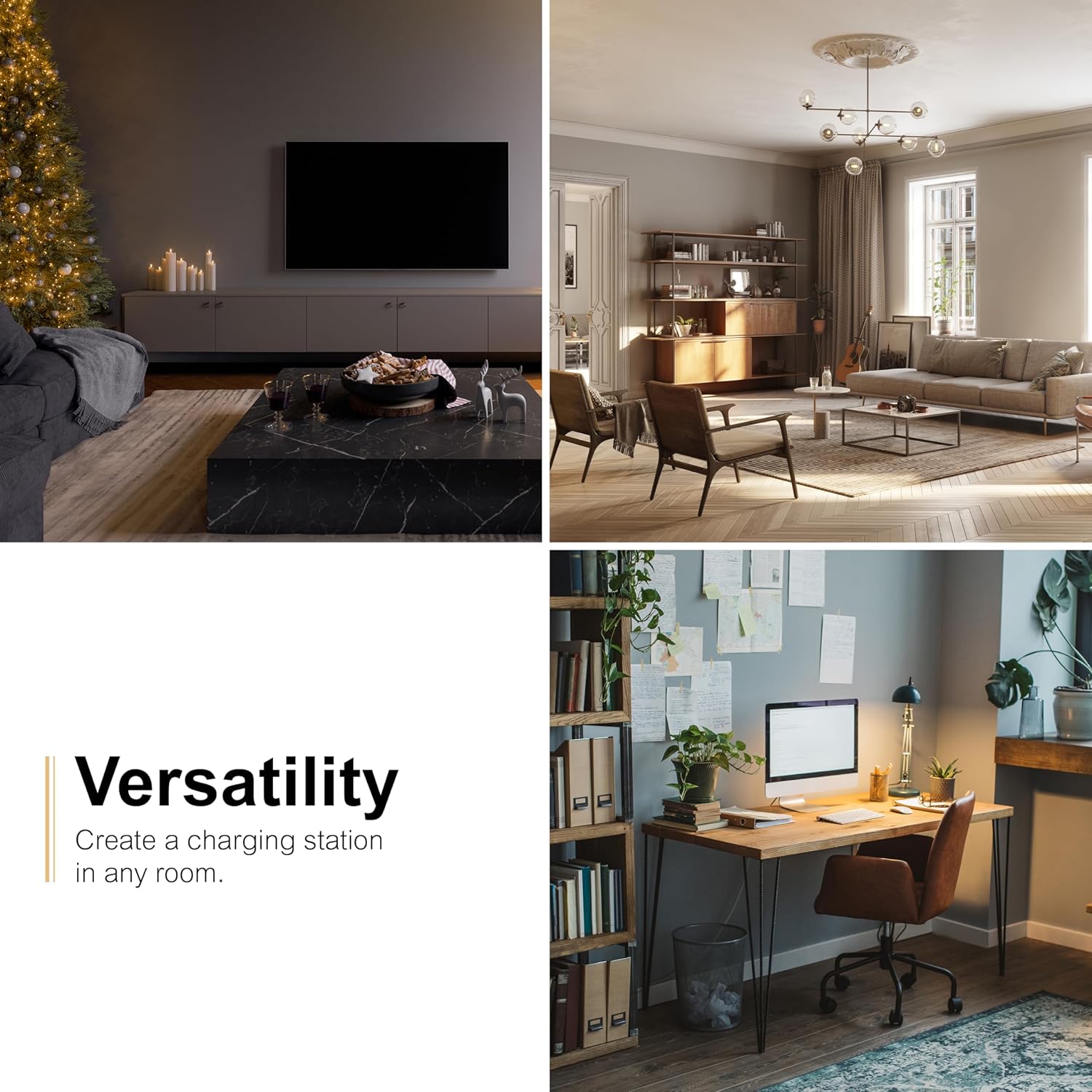 GE 8-Outlet Surge Protector with USB, Outlet Extender, 2 USB-A, 1 USB-C, Adapter Spaced, Multi Plug, Charging Station, for Home School and Office, 2000 Joules, White/Gray - 73654