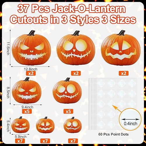 Miniatura 2 de 37 recortes de Halloween Jack O Lantern de 12.8 pulgadas, 9.4 pulgadas, 5.9 pulgadas, recortes de papel de calabaza grandes para aula, decoración de