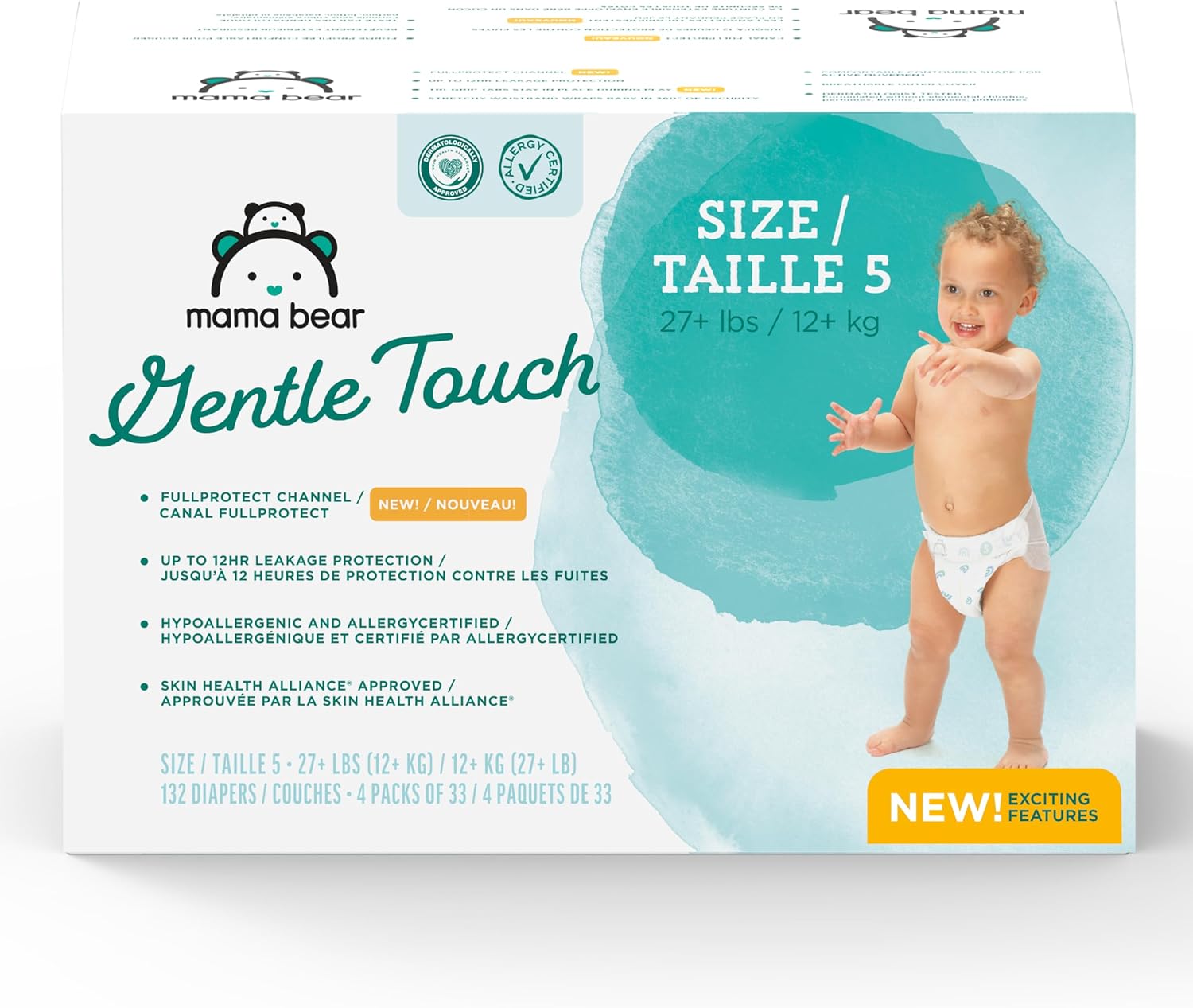Amazon Brand - Mama Bear Gentle Touch Diapers, Size 5, 132 Count (4 packs of 33)