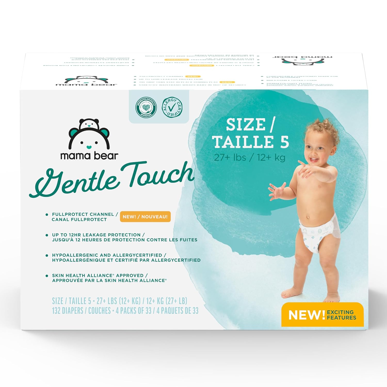 Amazon Brand - Mama Bear Gentle Touch Diapers, Size 5, 132 Count (4 packs of 33) Size 5 (132 Count)