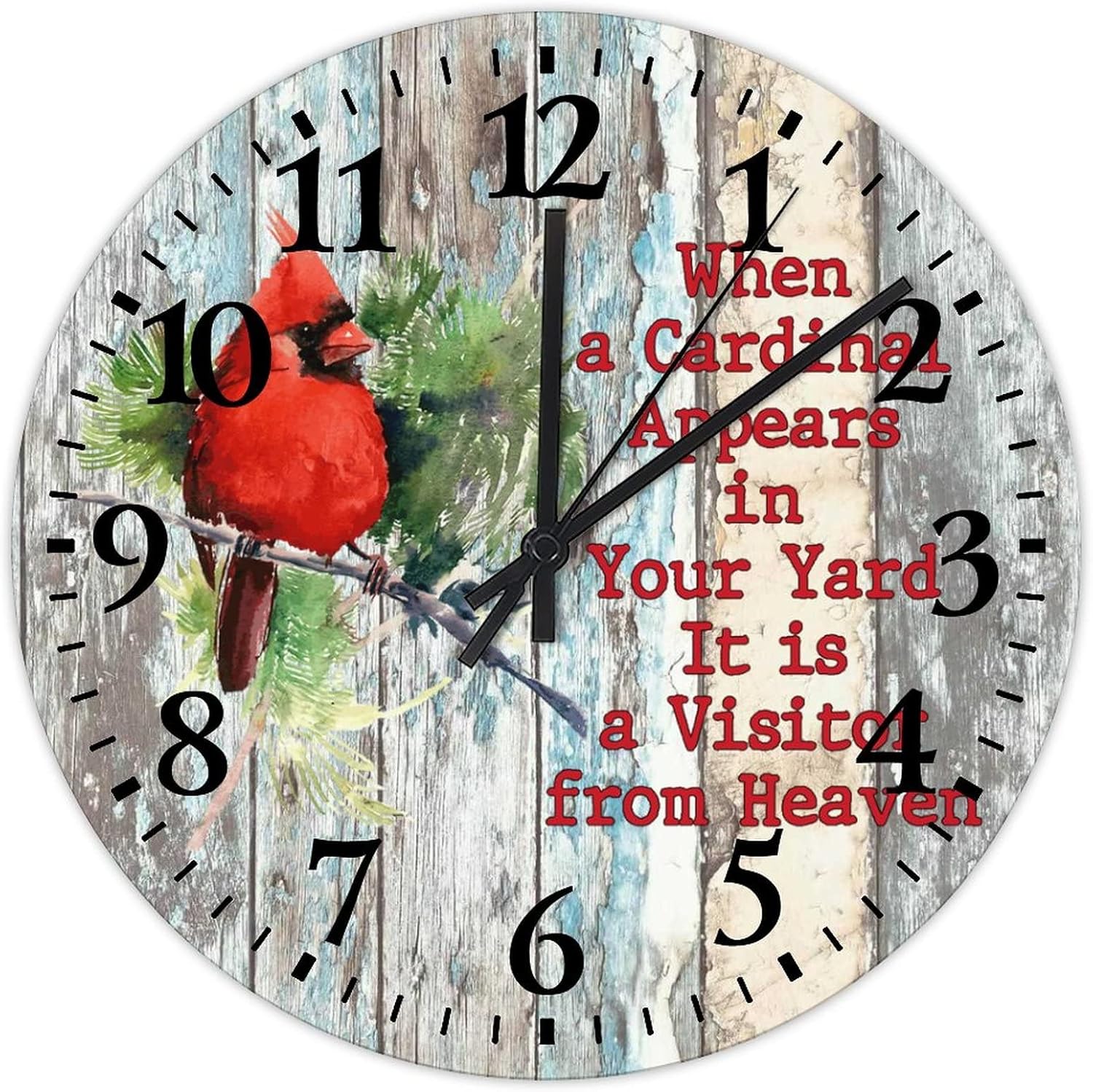 Clock When A Cardinal Appears in Your Yard Its A Visitor from Heaven Living Room Clock Battery-Powered with Quartz Movement Arabic Numeral Memorial Christmas Round Clock for Home Office 15 Inch