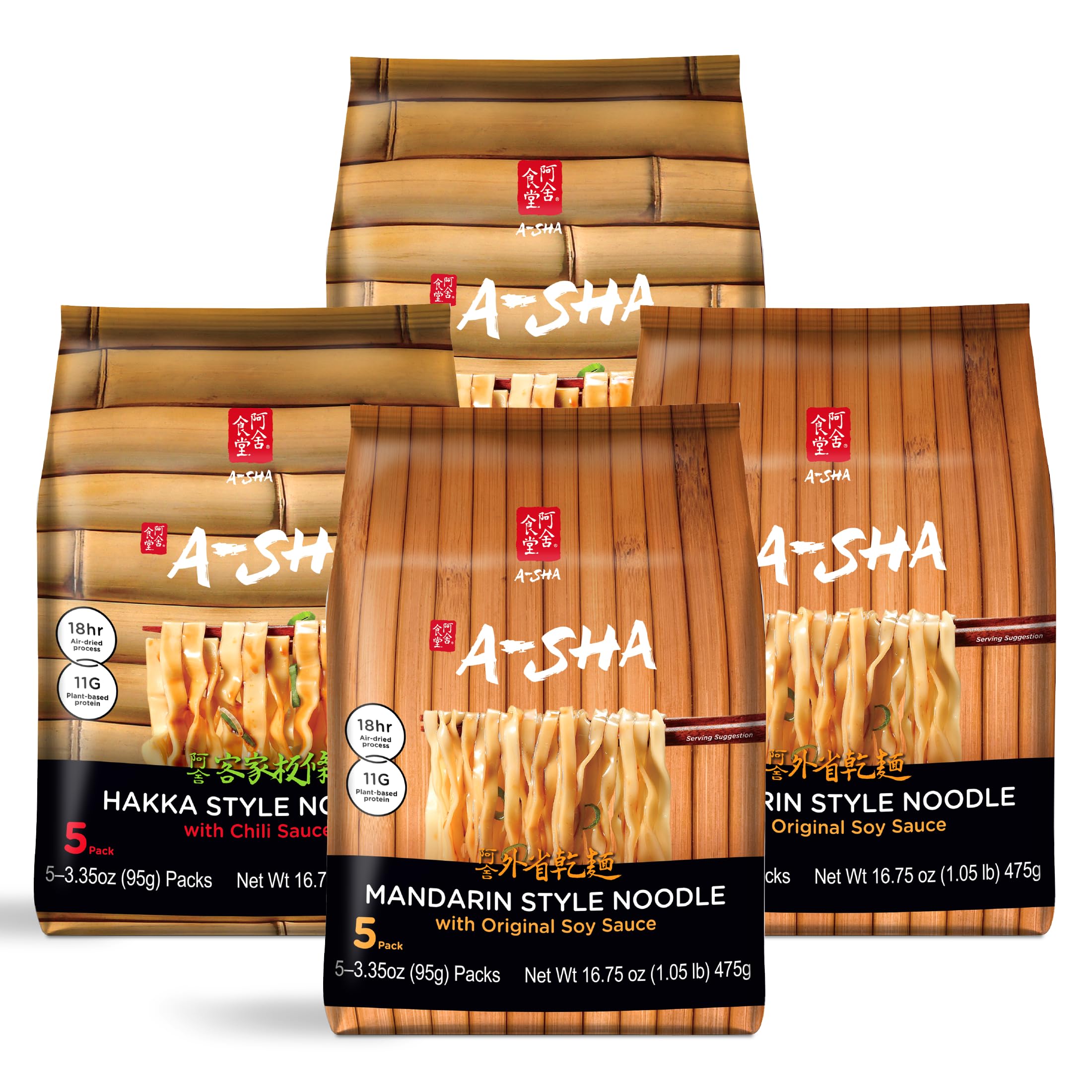 A-SHA Healthy Asian Instant Noodles with Sauce Pack, Pantry, Vegan, Air Dried, Protein Rich, Ideal for Ramen, Roasting, Wok, 2 Flavors, 0.5kg (Pack of 4)