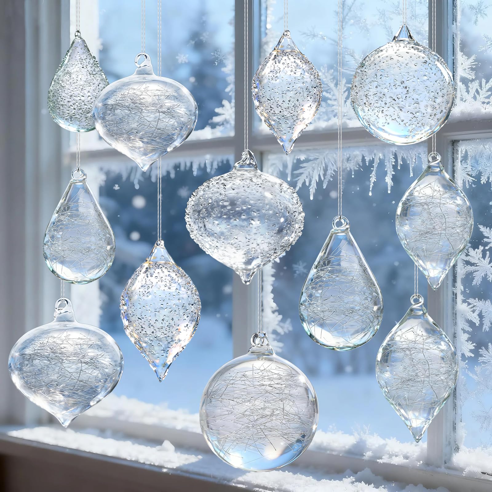 OuMuaMua Lot de 12 Boules de Noël en Verre Transparentes à Suspendre pour Sapin de Noël, Maison, fêtes d'hiver