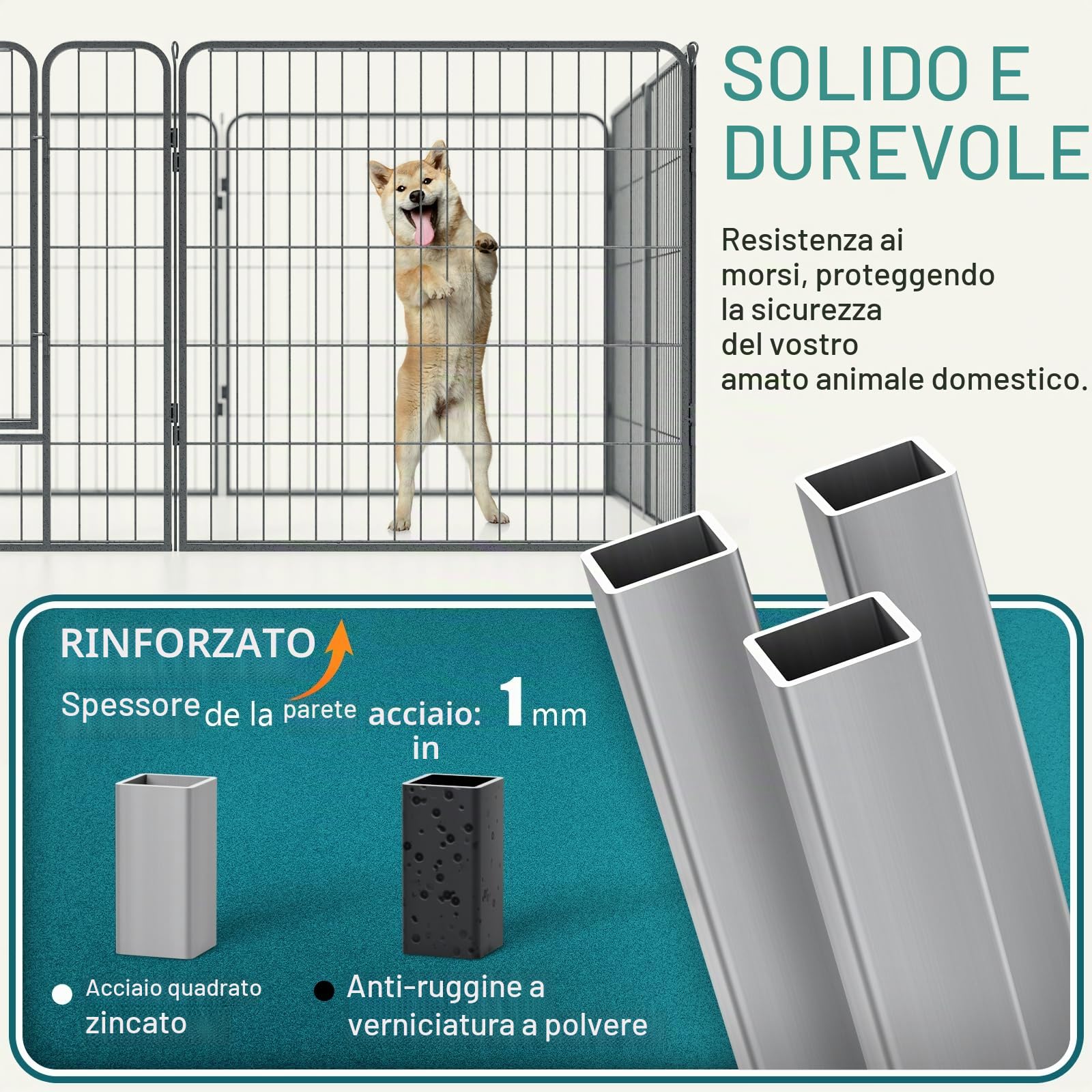 Recinti Cani Parco Recinto per Cani Da Interno Ed Esterno Recinzione per Animali Domestici Con 8 Pannelli Di Metallo, Box per Cani, Gatti E Conigli, 80 X 80 cm