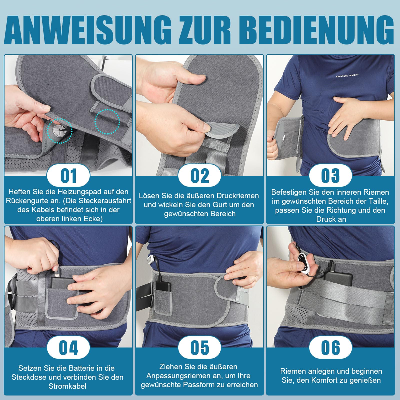 HONGJING Beheizter Rückenstützgürtel mit Wärmefunktion & 7 Metallstäben - Kompressionsgürtel für Rückenschmerzen, Bandscheibenvorfall und Lendenwirbel - Lumbale Unterstützung (M)