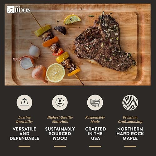 Miniatura 3 de John Boos Block BBQBD Tabla para picar reversible madera de arce veta visible con ranura para líquidos Arce con ranura para jugo