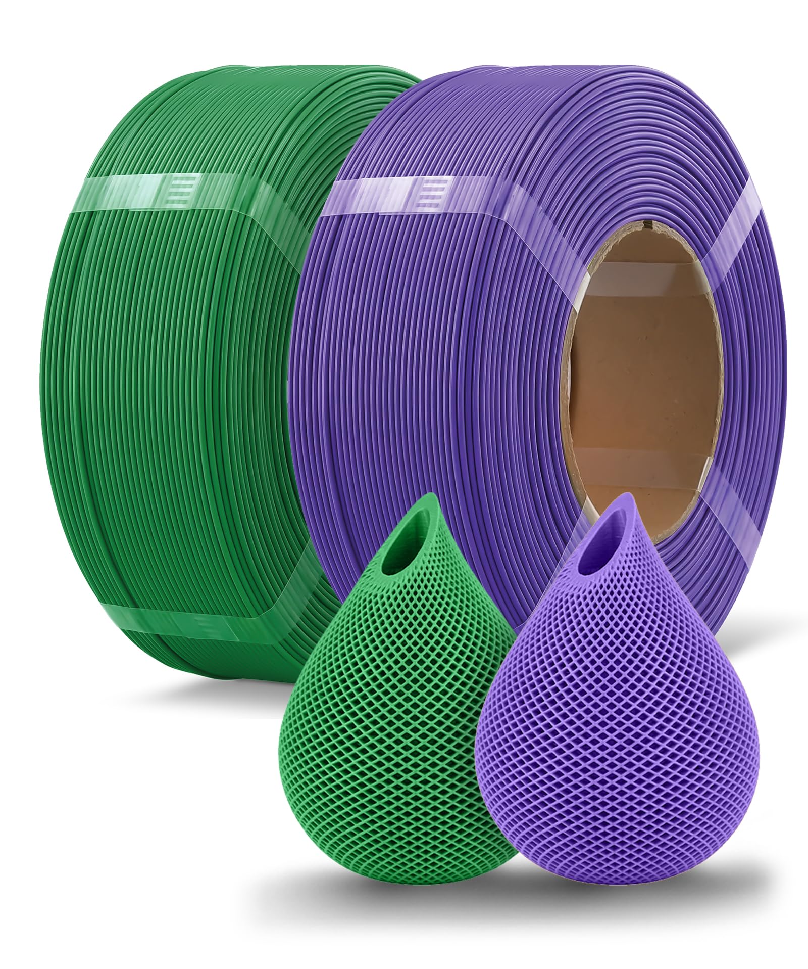 OVERTURE 2 kg PLA wkład filament 1,75 mm do drukarki 3D, opakowanie 2 szt. 1 kg PLA do szpuli wielokrotnego użytku firmy Bambu Lab, dokładność ± 0,02 mm (fioletowy+zielony)