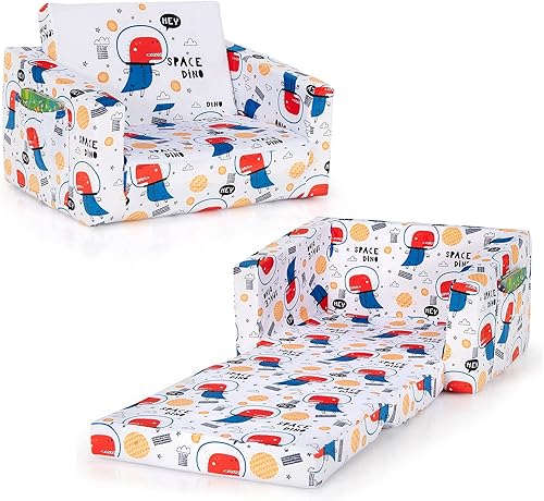Miniatura 35 de Costzon Sofá para niños, sofá infantil abierto 2 en 1 con tela de terciopelo, bolsillos de almacenamiento, reposabrazos para niños pequeños, cama