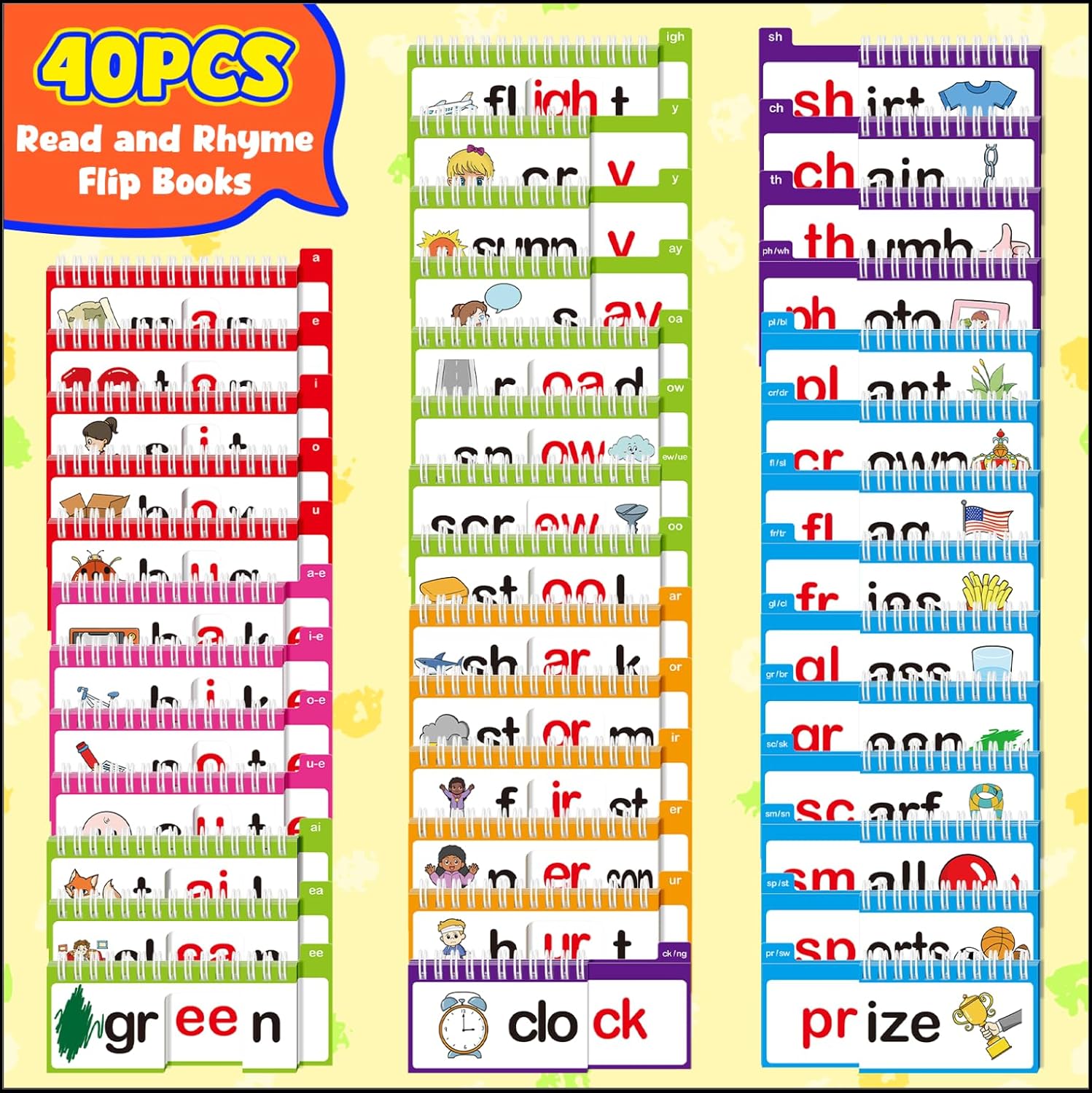40 Read and Rhyme Flip Books,Phonics Word Family Build Book Learn to Read Phonics Flash Cards,Sight Words Flash Cards Kindergarten Reading Books,Flip Book Word Games for Preschool Learning Activities - Image 4