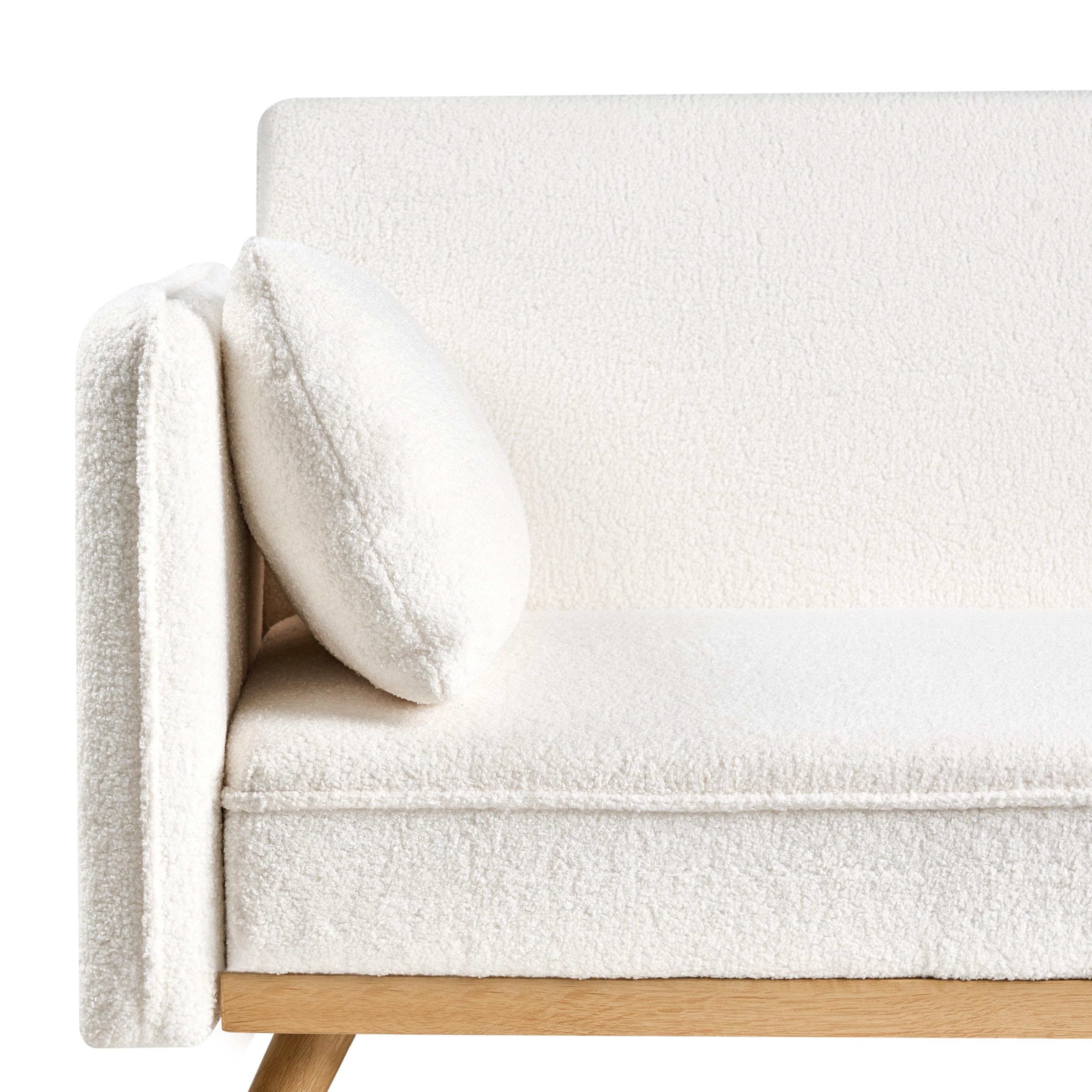 3-Sitzer Sofa Bouclé creme weiß Schlaffunktion Dekokissen Schlafsofa Asaa