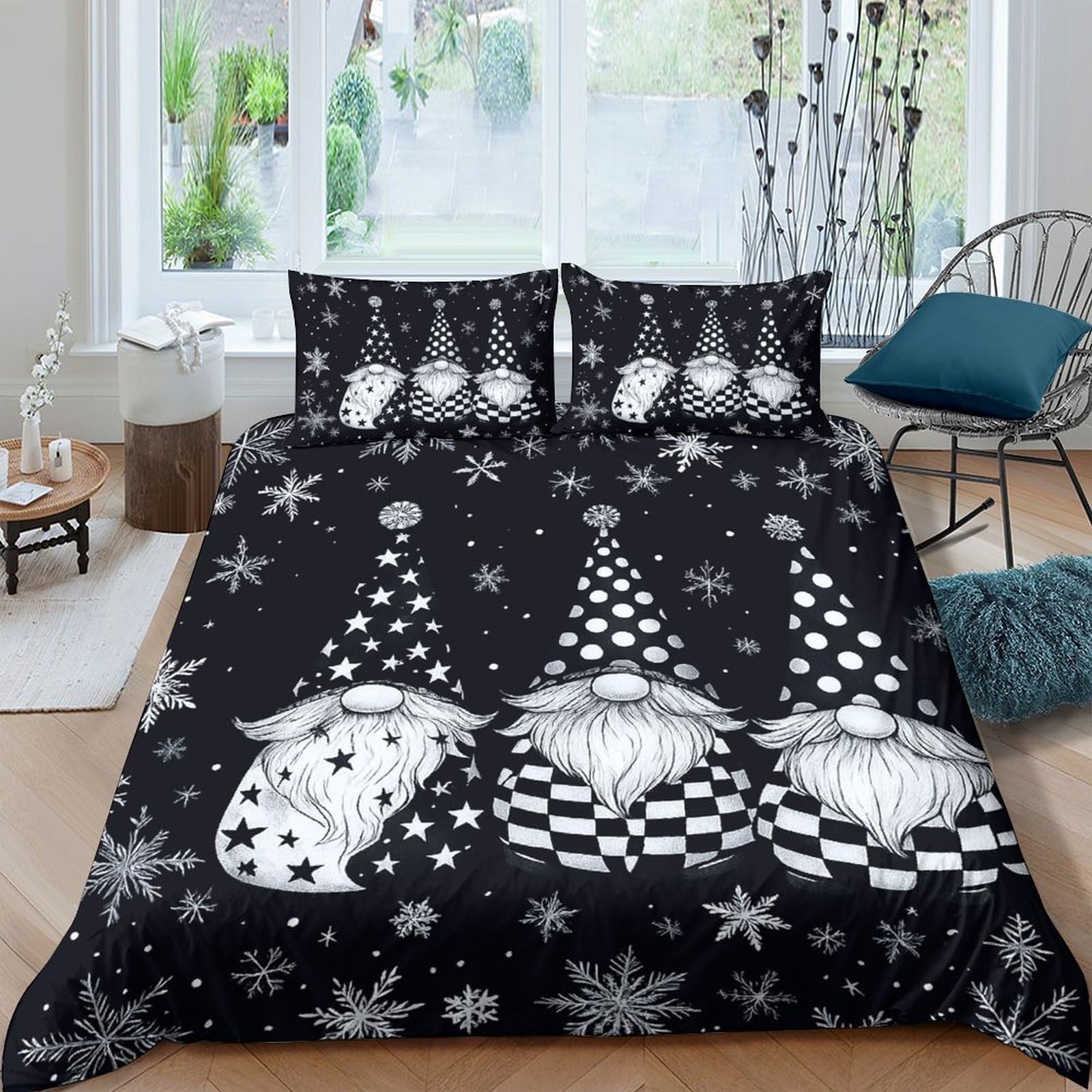 Ctjqhvkz Style-9 3D Printed Christmas Gnome Fitted Sheet Microfiber Soft Breathable Snowflake Bed Cover For Bedroom Guest Room Decor Single（135X200cm）