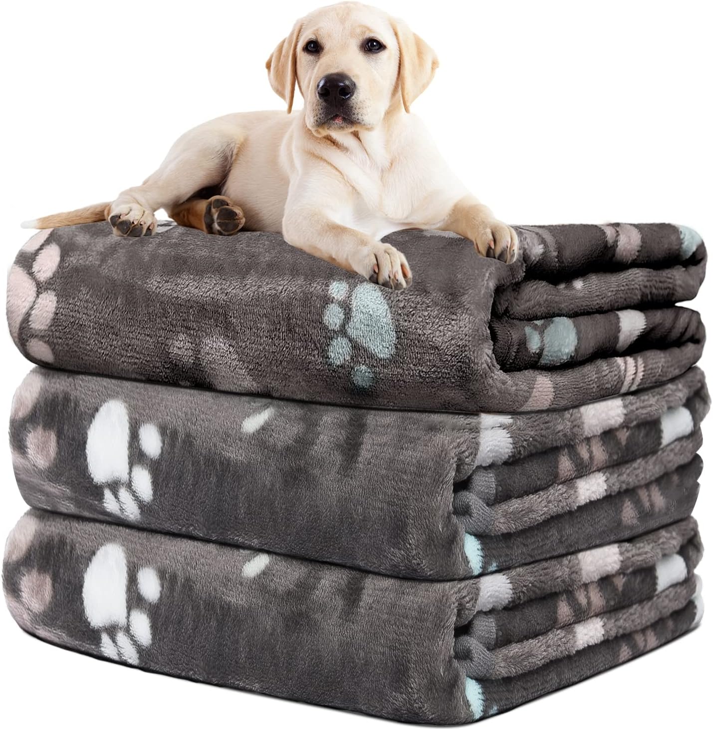 Rezutan Upgraded Dog Blankets for Large Dogs,3Pack Dog Cat Blankets Washable, Soft Pet Mat Throw Cover for Kennel Crate Bed, Cute Paw Pattern, Dog Blanket, Pet Blanket (Grey 31″x41″)