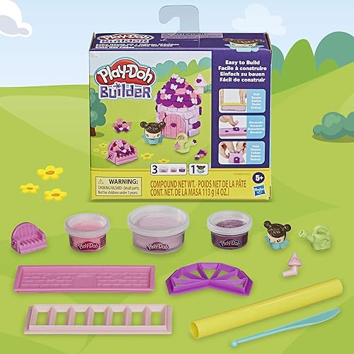 Miniatura 8 de Play-Doh Builder Fairy House Kit de construcción de juguetes para niños de 5 años en adelante con 3 colores no tóxicos, juego de manualidades fácil