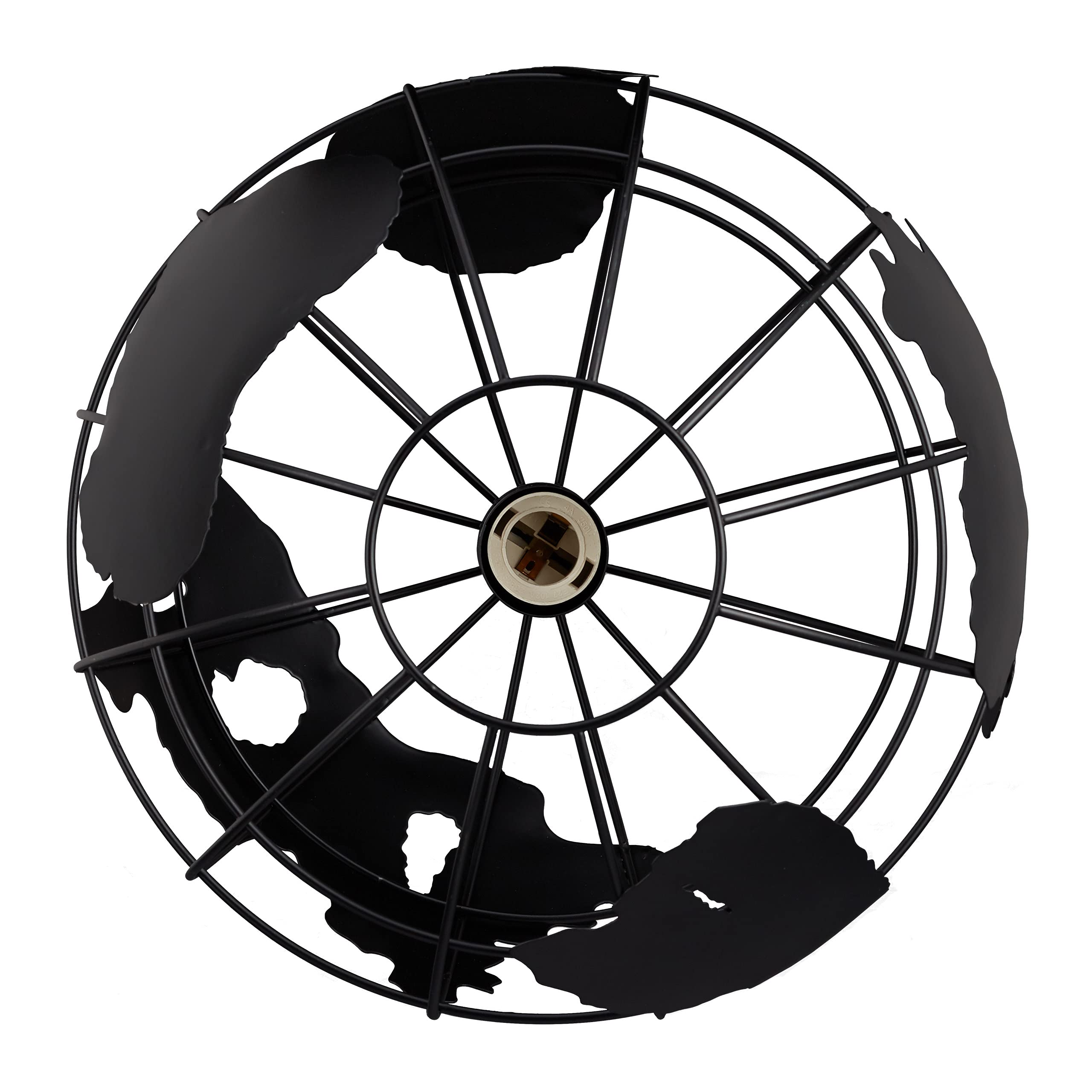 Relaxdays Lampe à suspension abat-jour boule globe monde métal luminaire plafond Ø 30 cm, noir
