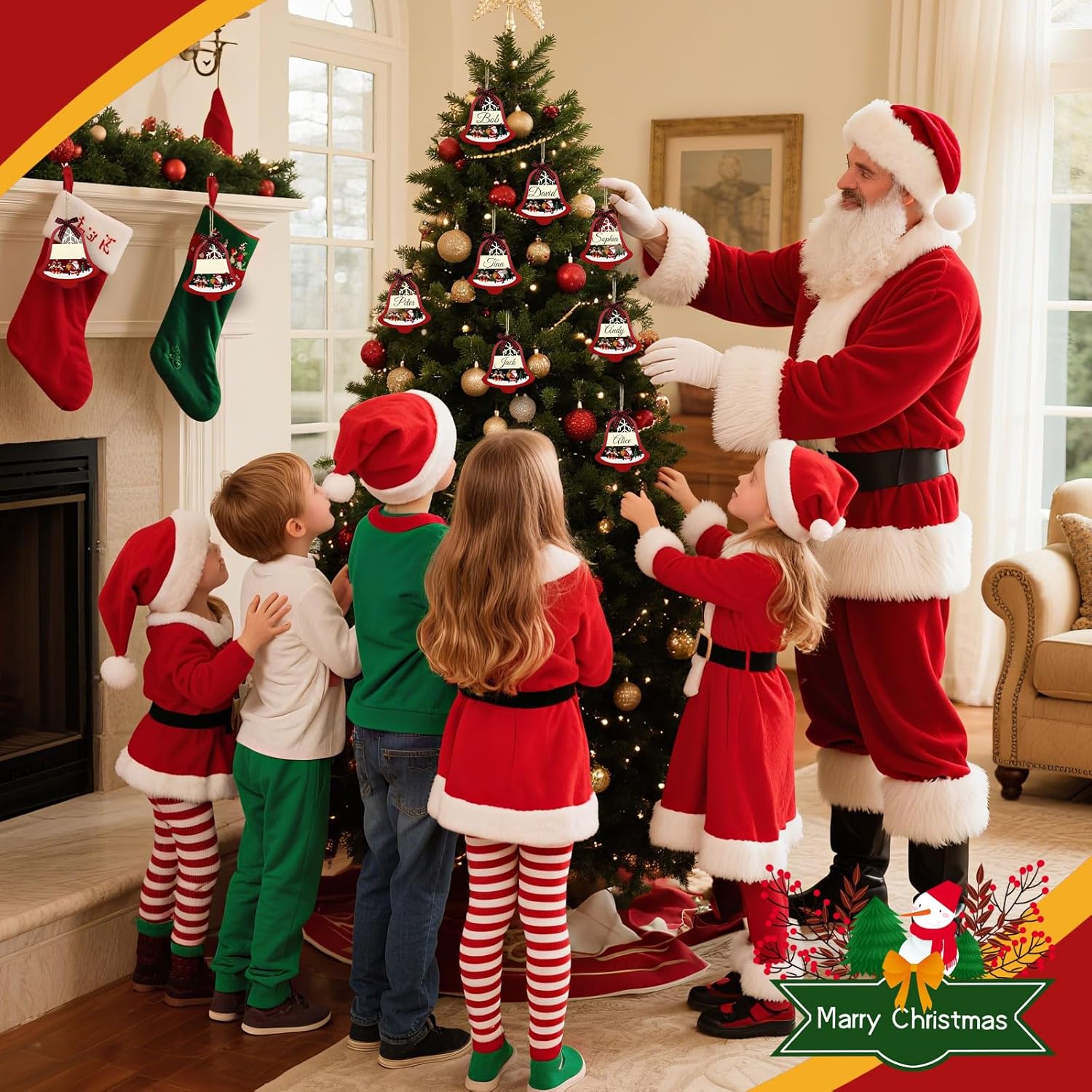 48 Pack Bell Christmas Stocking Name Tags, Name Tags for Christmas Stockings Wooden Stocking Labels Gift Tags Hanging Ornament for Xmas Decoration - Image 5