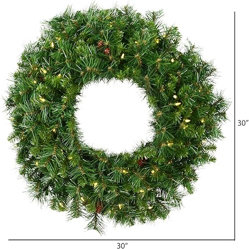 Vista 5 de Corona de pino Cheyenne de 24" Vickerman con 50 luces LED color blanco cálido, Sin iluminar, 36" Verde pino