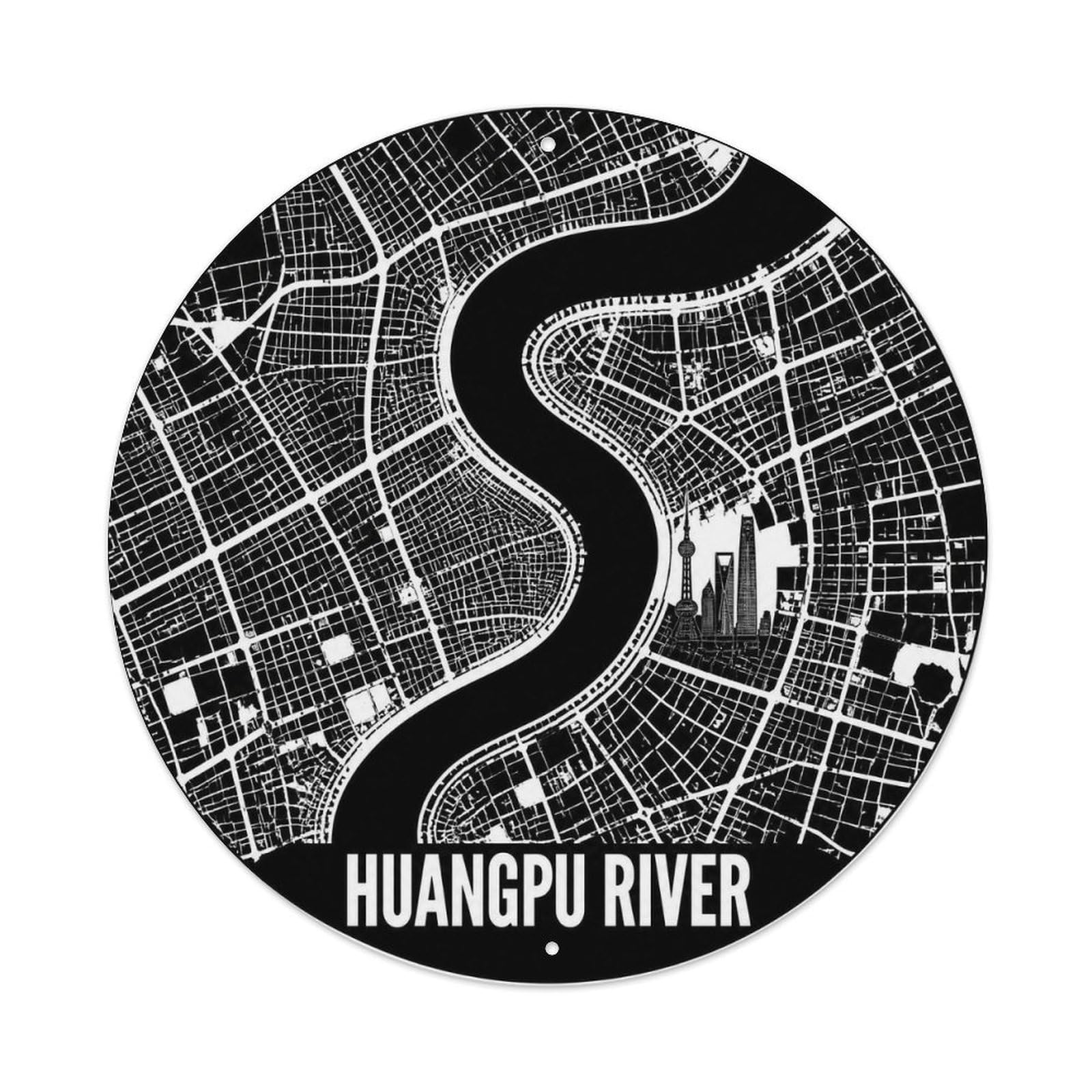Okngb Style Huangpu River Shanghai Tourist Route Collector Badge Metal Tin Sign Plaque Wall Decor For Cafe, Man Cave, Club Bar, Office, Home Garden Round Metal Poster 8X8inch