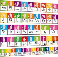 Vista 1 de Juego de línea de números del alfabeto ASL ABC 0-20, tarjetas de números del alfabeto en lenguaje de señas americano, pósteres, tableros