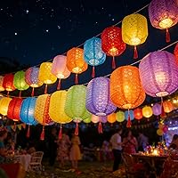 Xidouyuer 10-Pack 6-Inch Colorful Paper Lanterns with LED Lights, Red Tassels & Sticks - Ideal for Weddings, New Year, Birthdays, Festivals