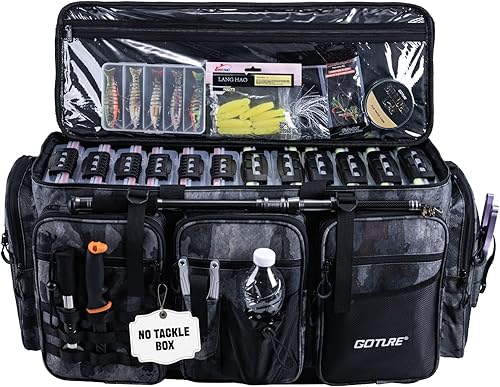 Vista 12 de Goture Bolsa Grande para Aparejos, Almacena Hasta 8PCS 3700 Plus 4PCS 3600 Bandejas para Aparejos (No Incluidas), Bolsa de Pesca Grande Resistente