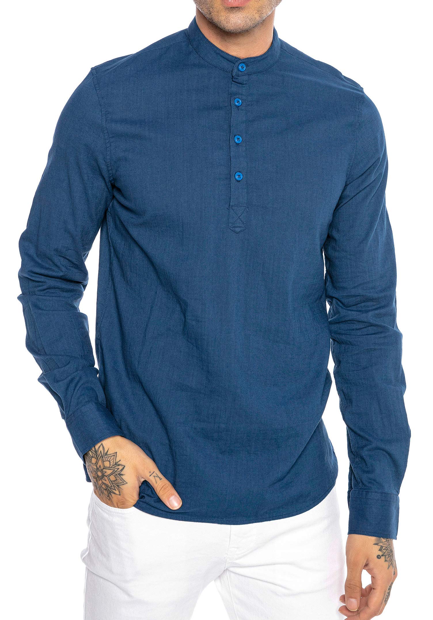 Mango Man linnen casual overhemd donkerblauw