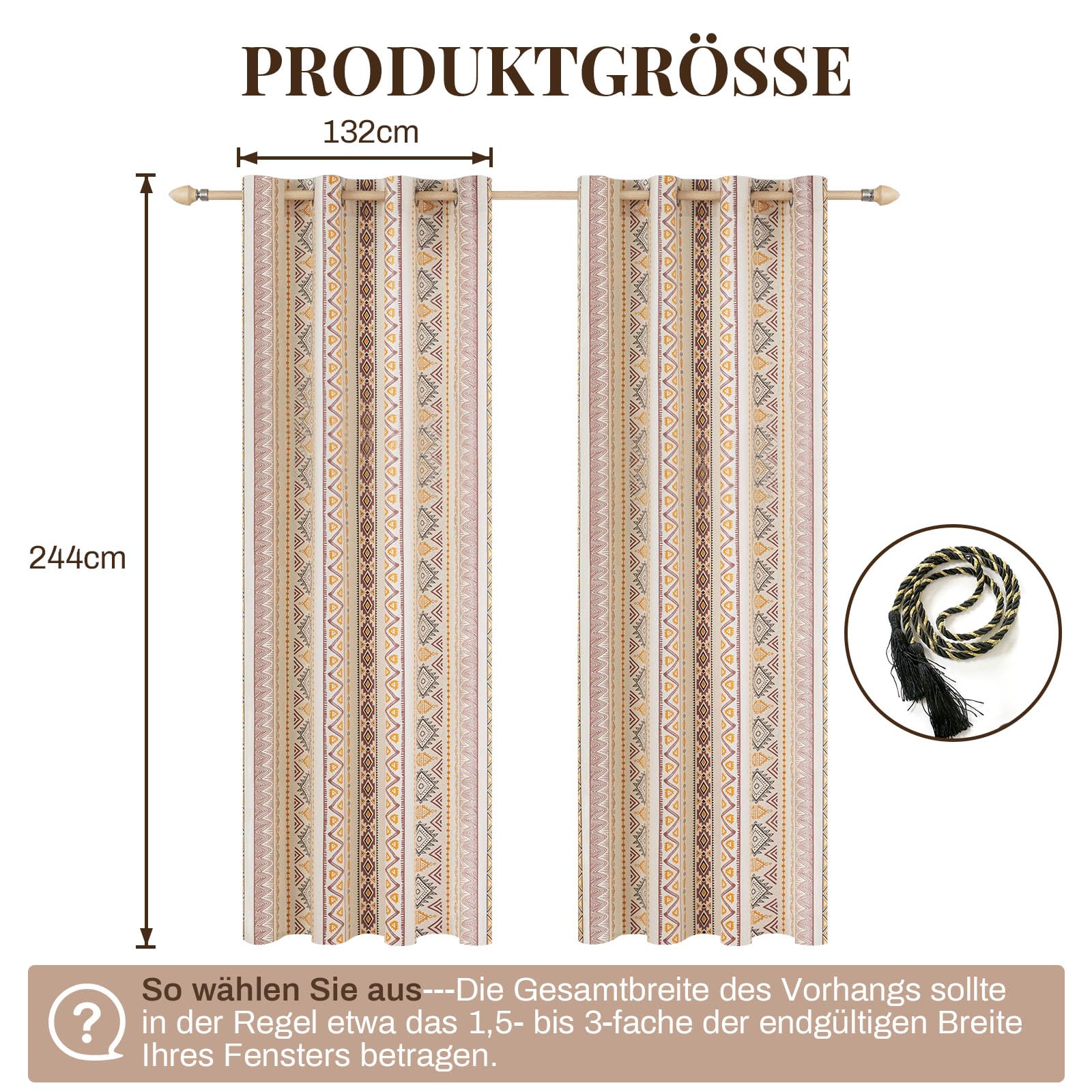 Lapalife Tende Da Esterno Boho In Misto Cotone E Lino – 2 Pezzi 132x244 Cm, Con Occhielli