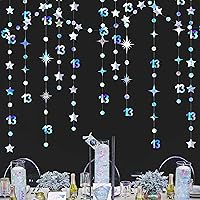 Vista 21 de Decoraciones Negras de Cumpleaños Número 13 Círculo Punto Estrella Centelleante Guirnalda Serpentina Colgante Metálica Banderín Banner Telón