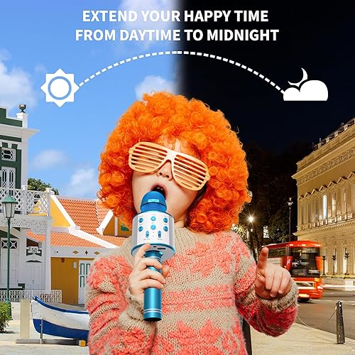 Miniatura 6 de Paquete de 2 micrófonos de karaoke, micrófono Bluetooth para cantar, micrófonos inalámbricos, juguetes para niñas, niños y adultos, micrófono