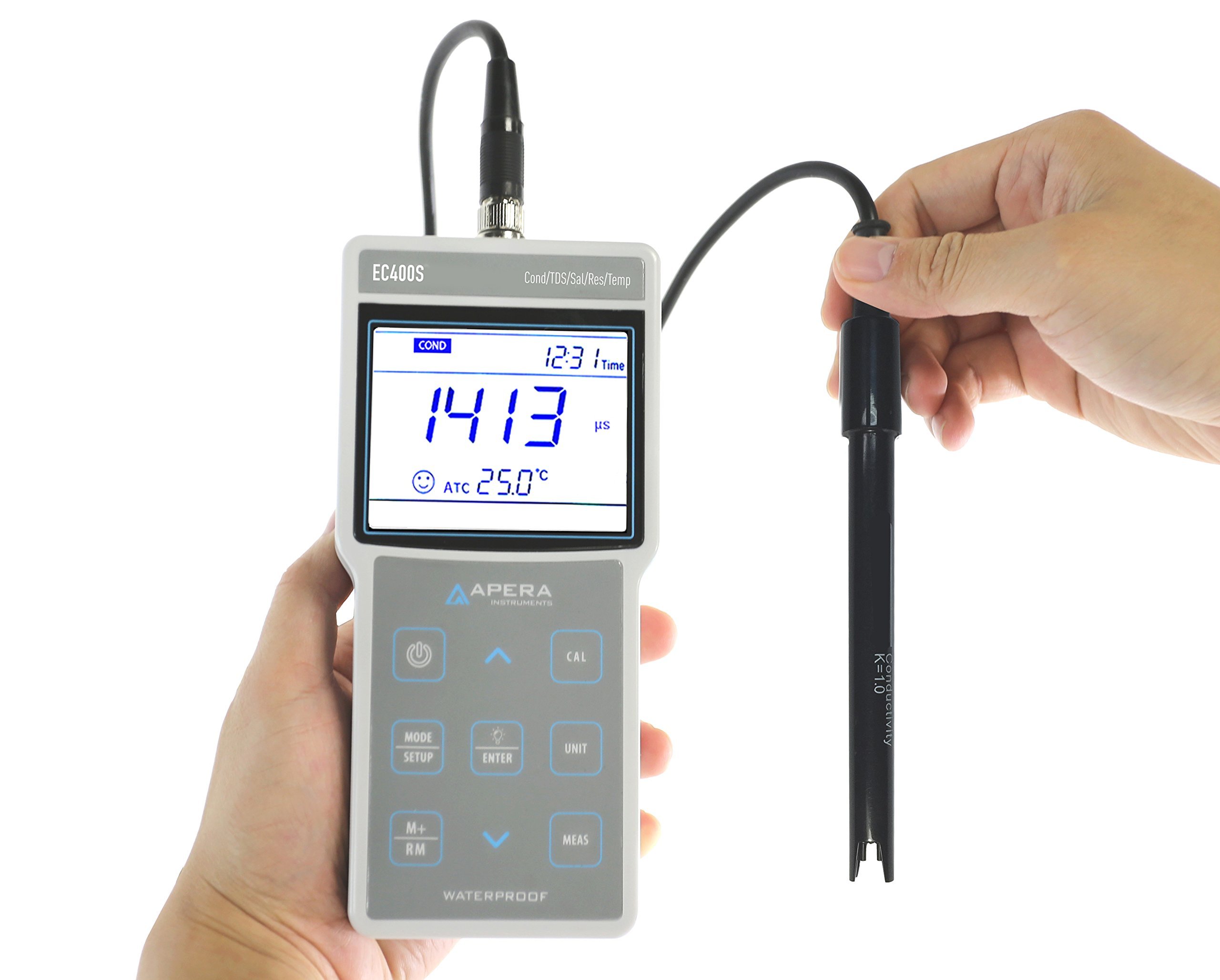 Apera Instruments EC400S tragbares Leitfähigkeit-Messgerät | Leitfähigkeits-/TDS-/Salzgehalt-/Widerstand-Messgerät (Temperaturmessung, GLP-Datenverwaltung, USB-Anschluss)