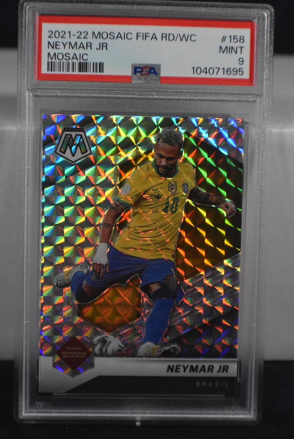 NEYMAR JR. 2021-22 Panini Mosaic FIFA Road to World Cup #158 MOSAIC PRIZM PARALLEL Soccer Card PSA Graded MINT 9 Brazil Santos FC