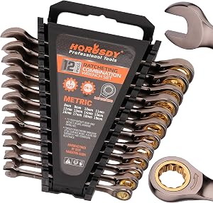 HORUSDY 12-Piece Metric Ratcheting Wrench Set | 8-19 mm | Ratchet Combination Wrenches Set with Organizer | 72-Teeth | Chrome Vanadium Steel