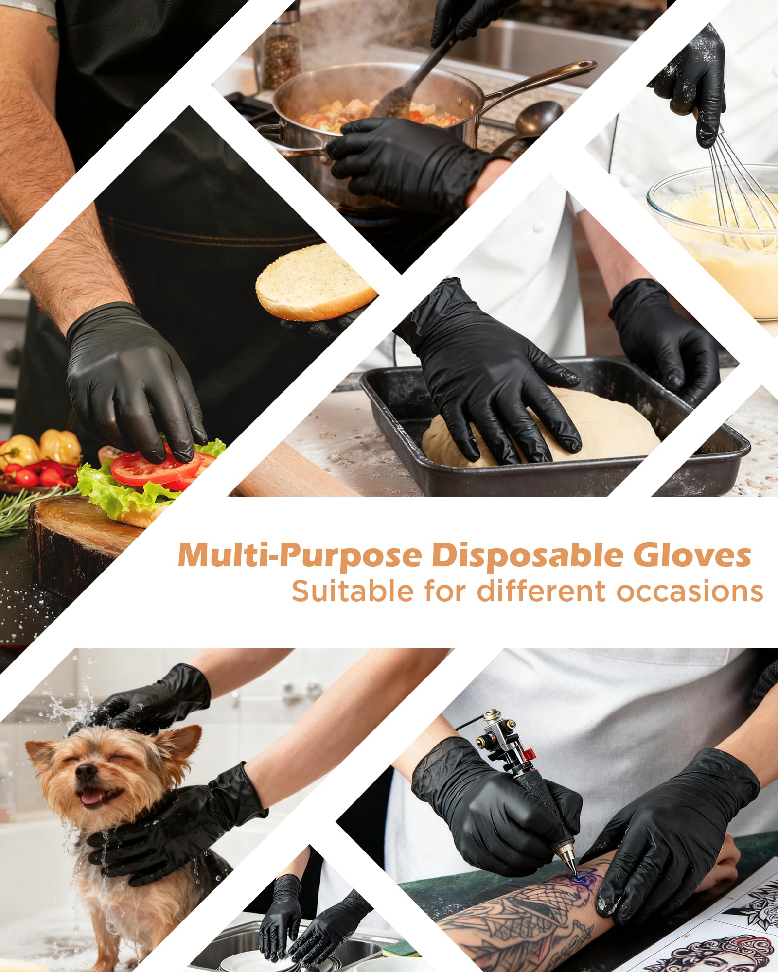 Guantes desechables de nitrilo – Guantes de goma sin polvo de 3 mm para cocinar, preparar alimentos y limpieza ligera, sin látex, puntas de los dedos texturizadas, seguros para alimentos