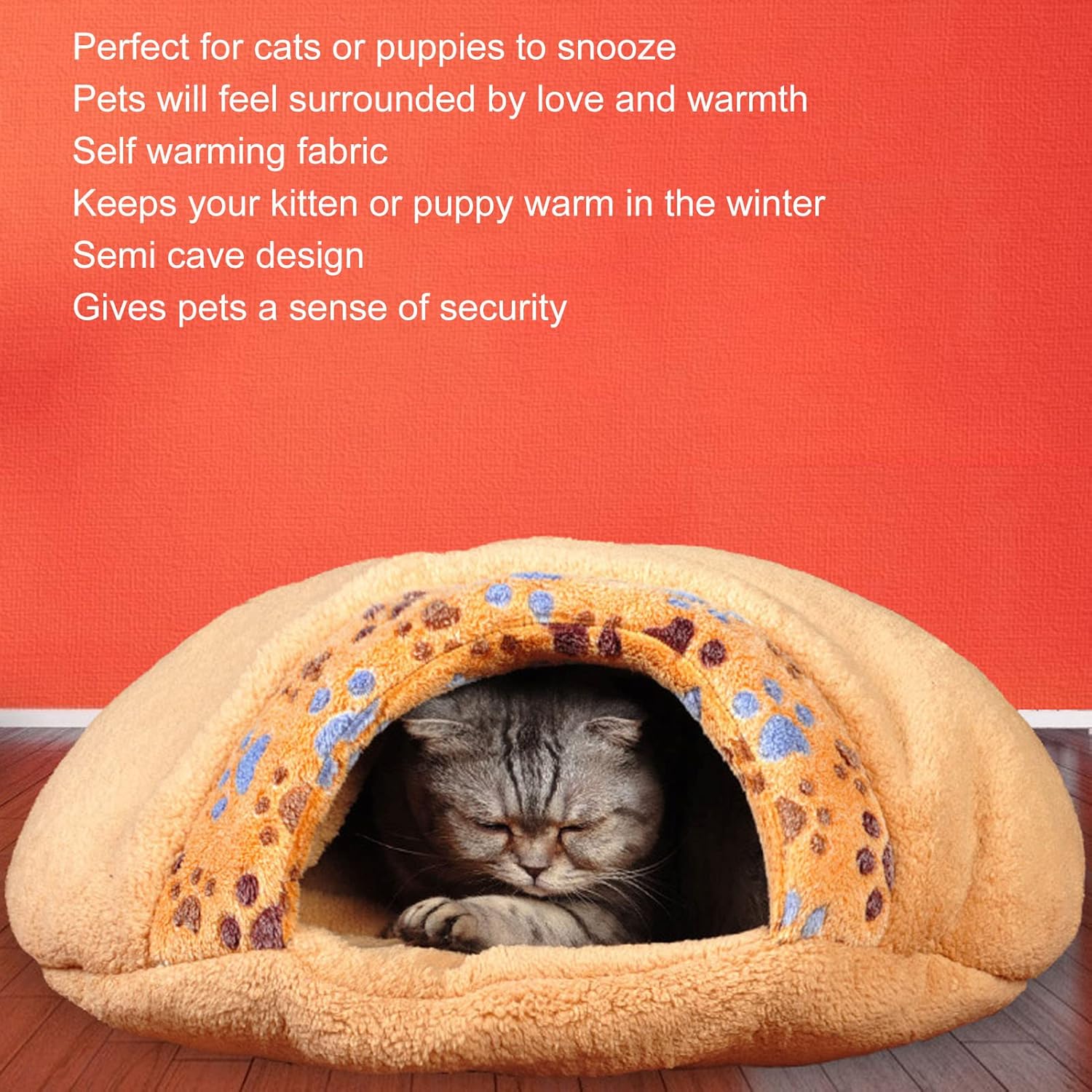 review Cat Beds for Indoor Cats, Hooded Cat Bed Cave Thick Soft Comfortable Self Warming Cat Sleeping Bag Cat House for Cats Kitten(L)
