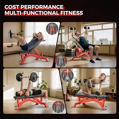 Miniatura 6 de Banco de Pesas, Banco de Entrenamiento Ajustable para Gimnasio en Casa Entrenamiento de Cuerpo Completo, Capacidad de Peso de 1300 LBS Press de Rojo