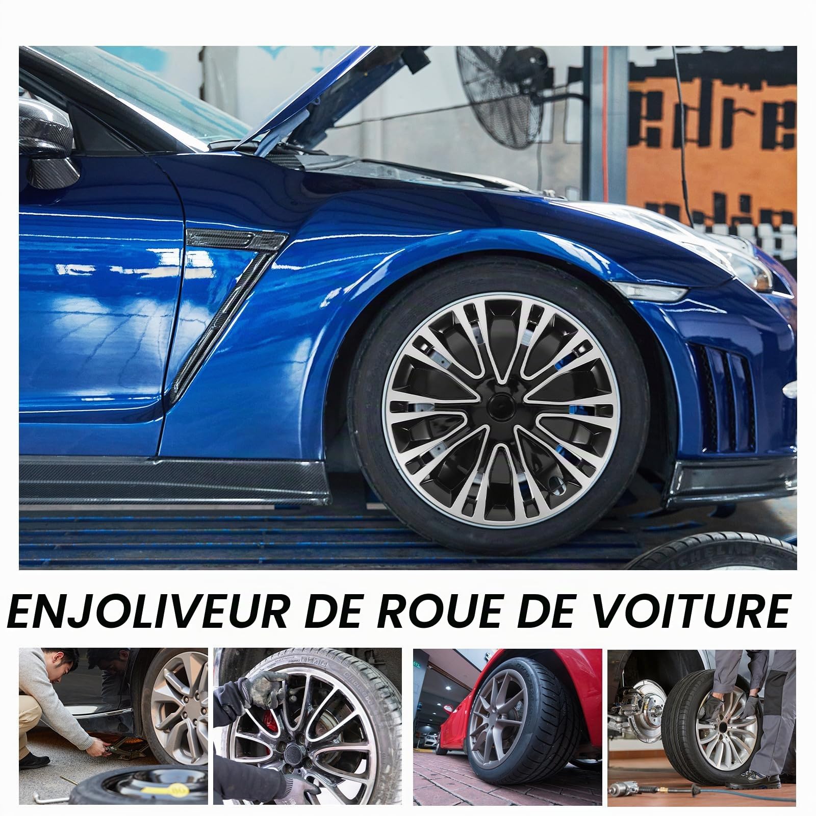 Enjoliveurs Décoratifs de Roue Universels pour Voiture 16 Pouces en Polypropylène Argenté et Noir, Cache-moyeux Automobiles Robustes Adaptés à Divers Modèles, Accessoire Auto