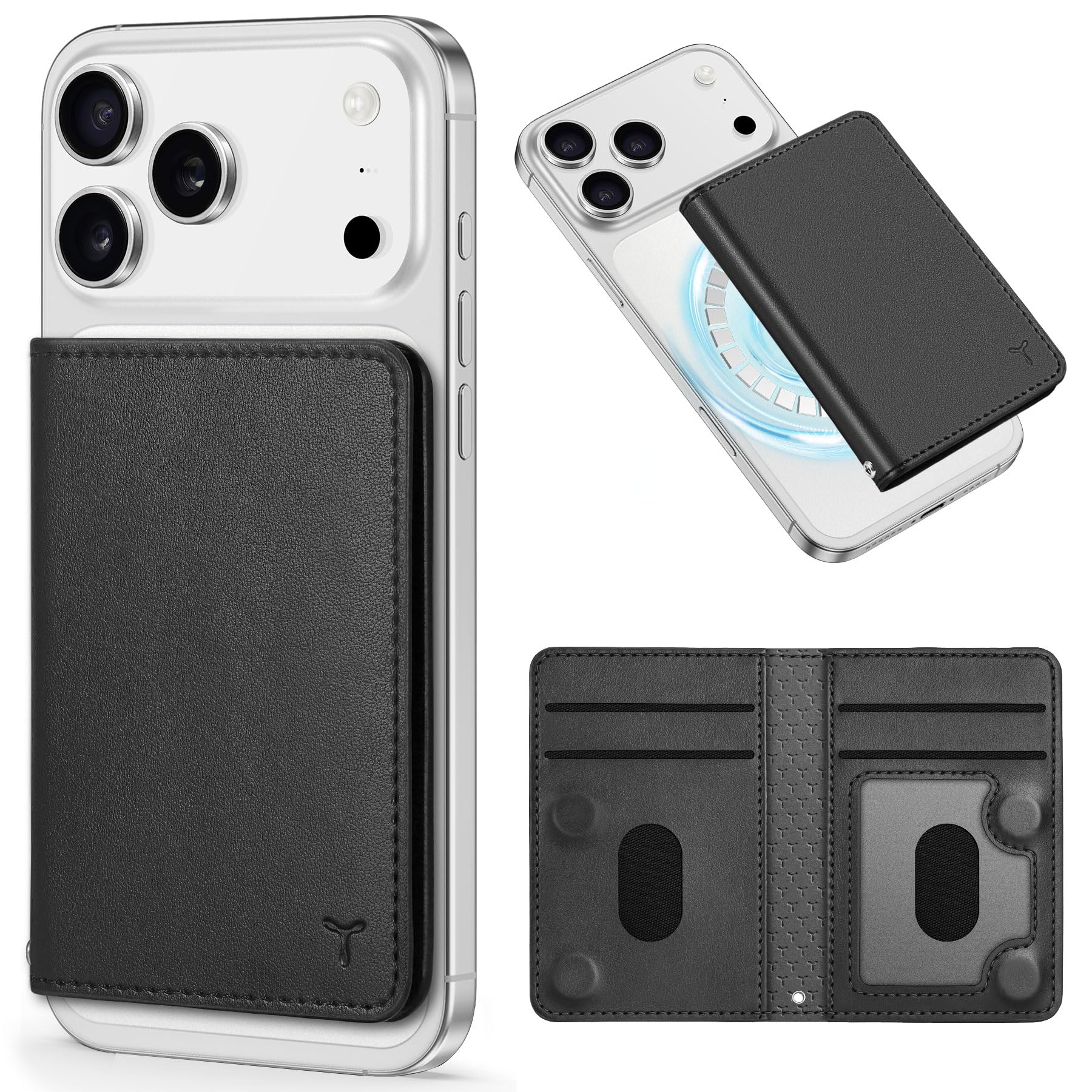 TUCCH für Magsafe Wallet, RFID Blocker 6 Kartenfächer [Durchsichtige ID Fenster] Magnetisches Wallet PU Leder Herren & Damen Geldbörse für iPhone 17/16/15/14/13/12 Serie, Nicht für Mini, Schwarz