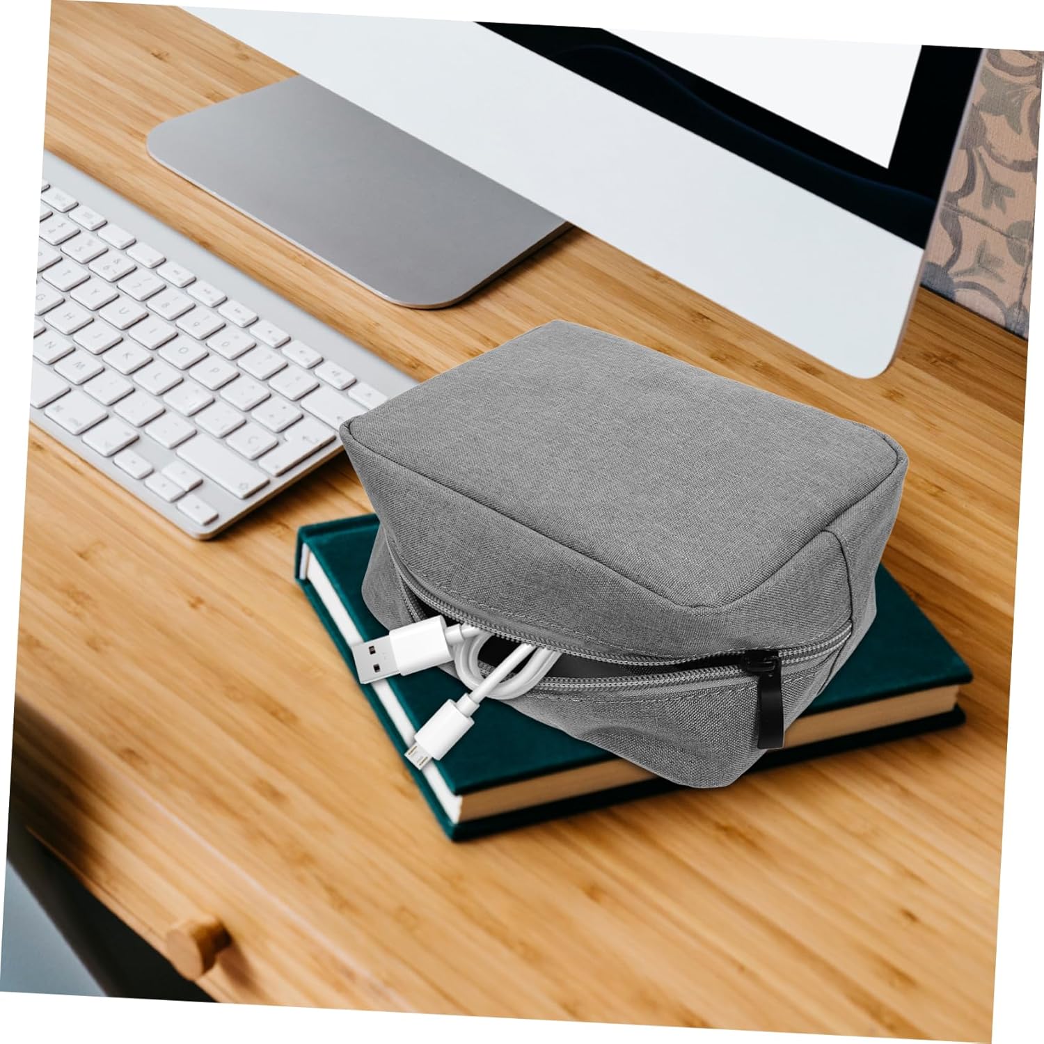 DOITOOL 5pcs Portable Earphone Organizer Bag for Travel Compact Storage Case for Charging Cables and Accessories and Scratch-resistant Grey Design