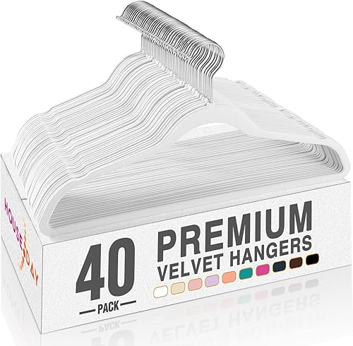 HOUSE DAY Paquete de 40 perchas de terciopelo blanco, perchas antideslizantes de fieltro resistentes para abrigos, perchas delgadas de alta calidad