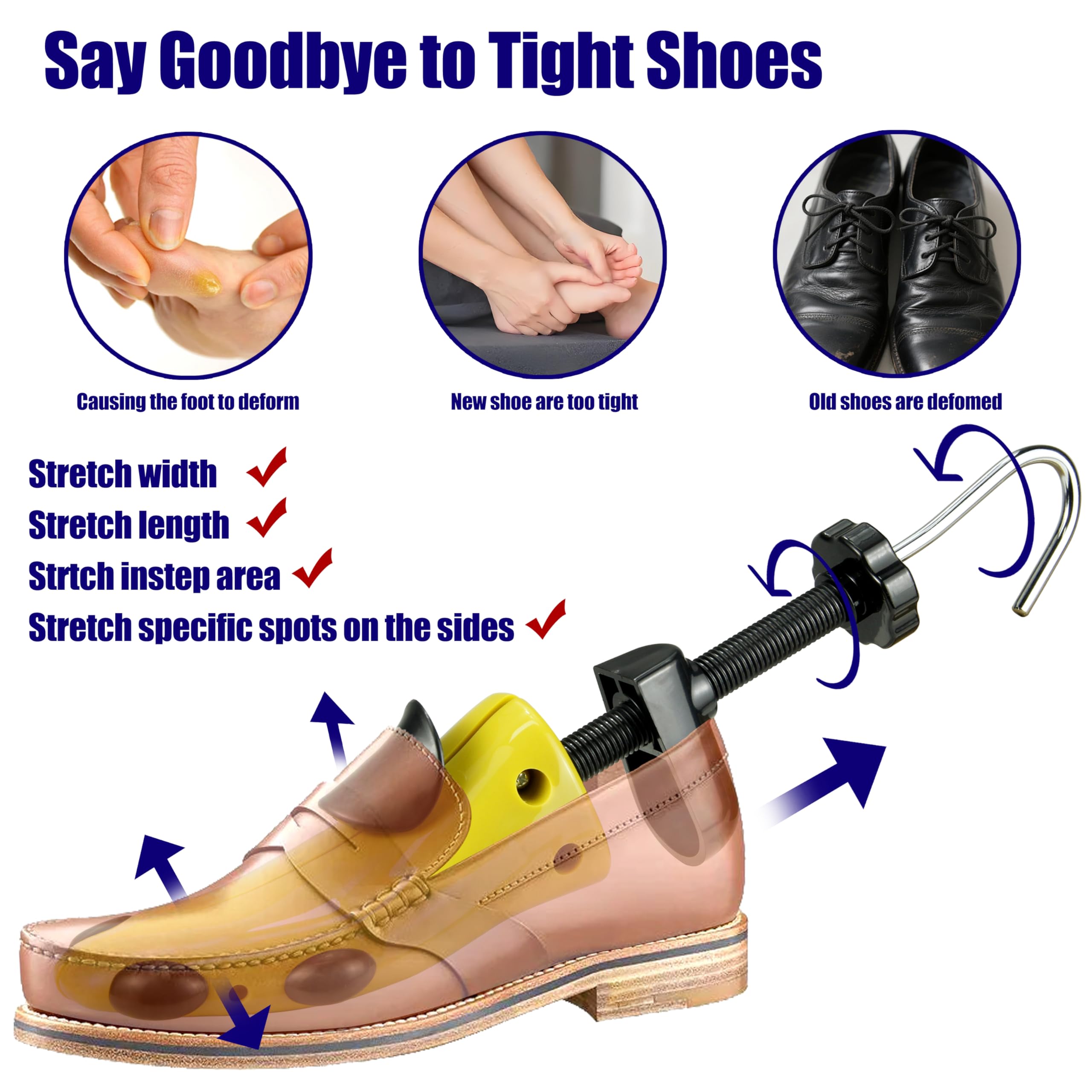 Cedar Space Estiradores de zapatos de plástico para mujeres y hombres, juego de moldeadores de zapatos duraderos de longitud y ancho ajustables