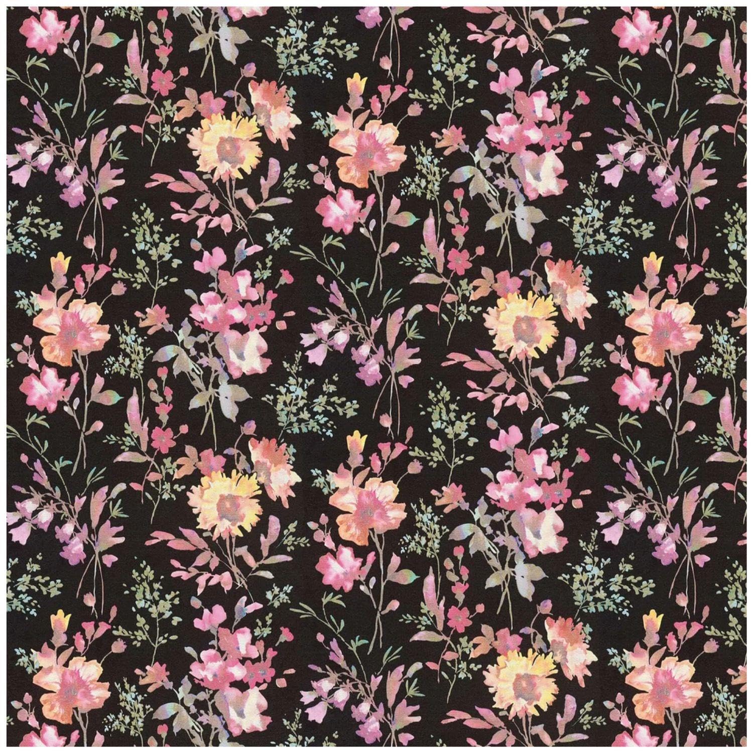 Yöl Black Cosmopolitan Petal Poetry Wallpaper - Vinyl Paste The Wall Scrubbable - Sophisticated Versatile Contemporary - 10.05M X 53Cm Roll - Bedroom Living Room Dinning Room