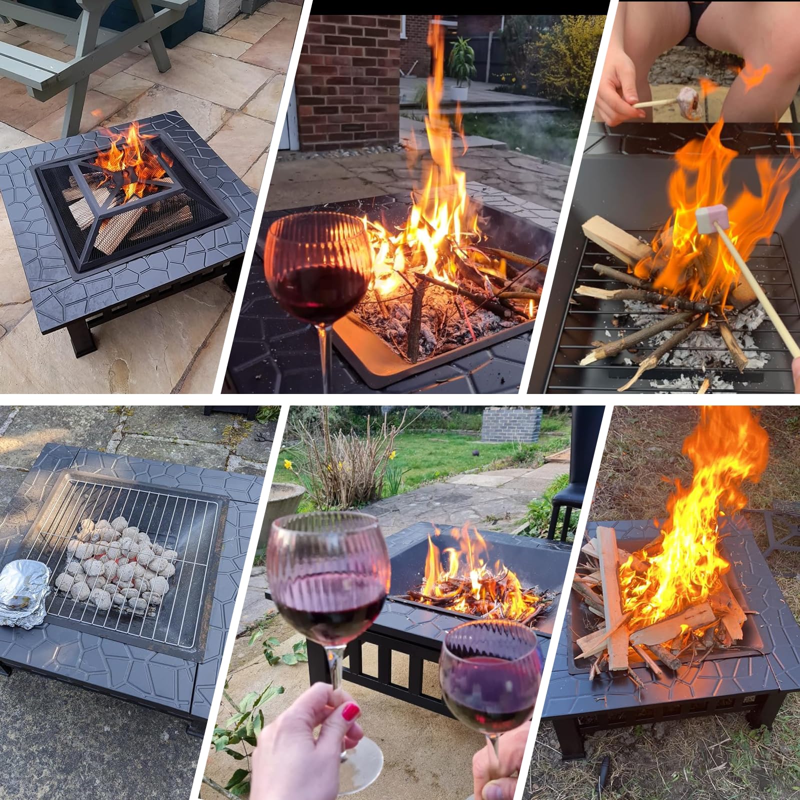 TLSUNNY Feuerschale mit Funkenschutz 81 cm, 3 in 1 Feuerkorb mit Grillrost, Quadratisch für Garten, Feuerstelle mit Grillfunktion