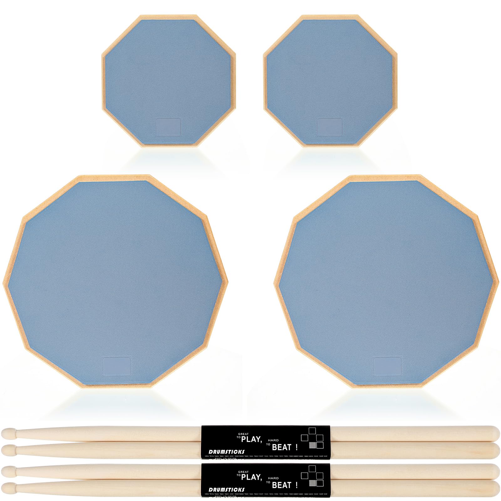 Set di 2 cuscinetti e bacchette da 30,5 cm e 2 pezzi da 20,3 cm a doppia faccia silenziosi con 2 paia di bacchette 5A per batteria pratica realistica (grigio)
