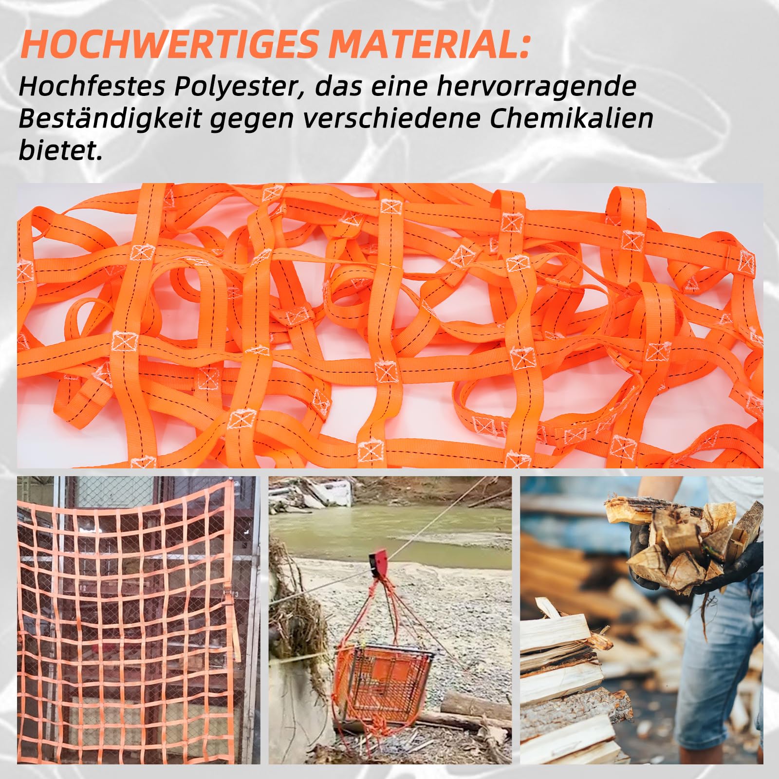 Hochleistungs-Hebenetz aus Polyester, 1 x 1 m, 300 kg, tragfähig, verschleißfest, Be- und Entladenetz, Ladungshängenetz, vertikales Hebenetz, geeignet für die Handhabung von Logistiklagern