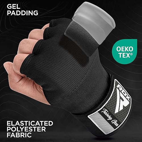 Miniatura 10 de RDX Guantes interiores de boxeo de gel para hombres y mujeres, correas de muñeca rápidas de 29.5 in de largo, puños acolchados elásticos debajo de