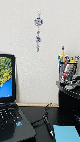 Miniatura 5 de Colgante colgante de elefante de la suerte con cristal turquesa verde y mandala, signo de buena suerte y bendición, artículos decorativos y