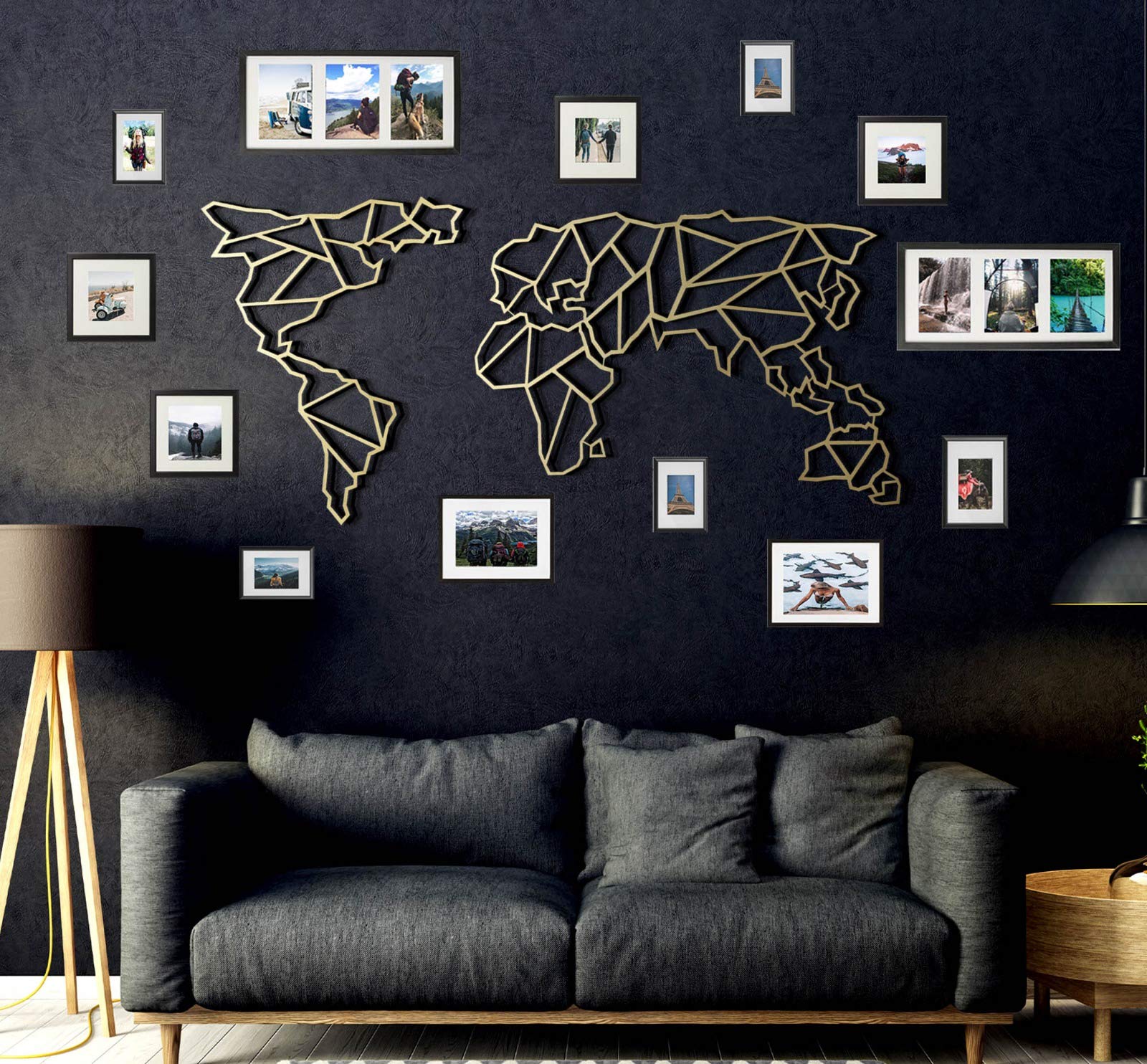 Tubibu - Decorazione da parete moderna, 100% metallo, motivo mappa del mondo, dimensioni 59,9 x 119,9 cm, da soggiorno, camera da letto, dormitorio (oro)