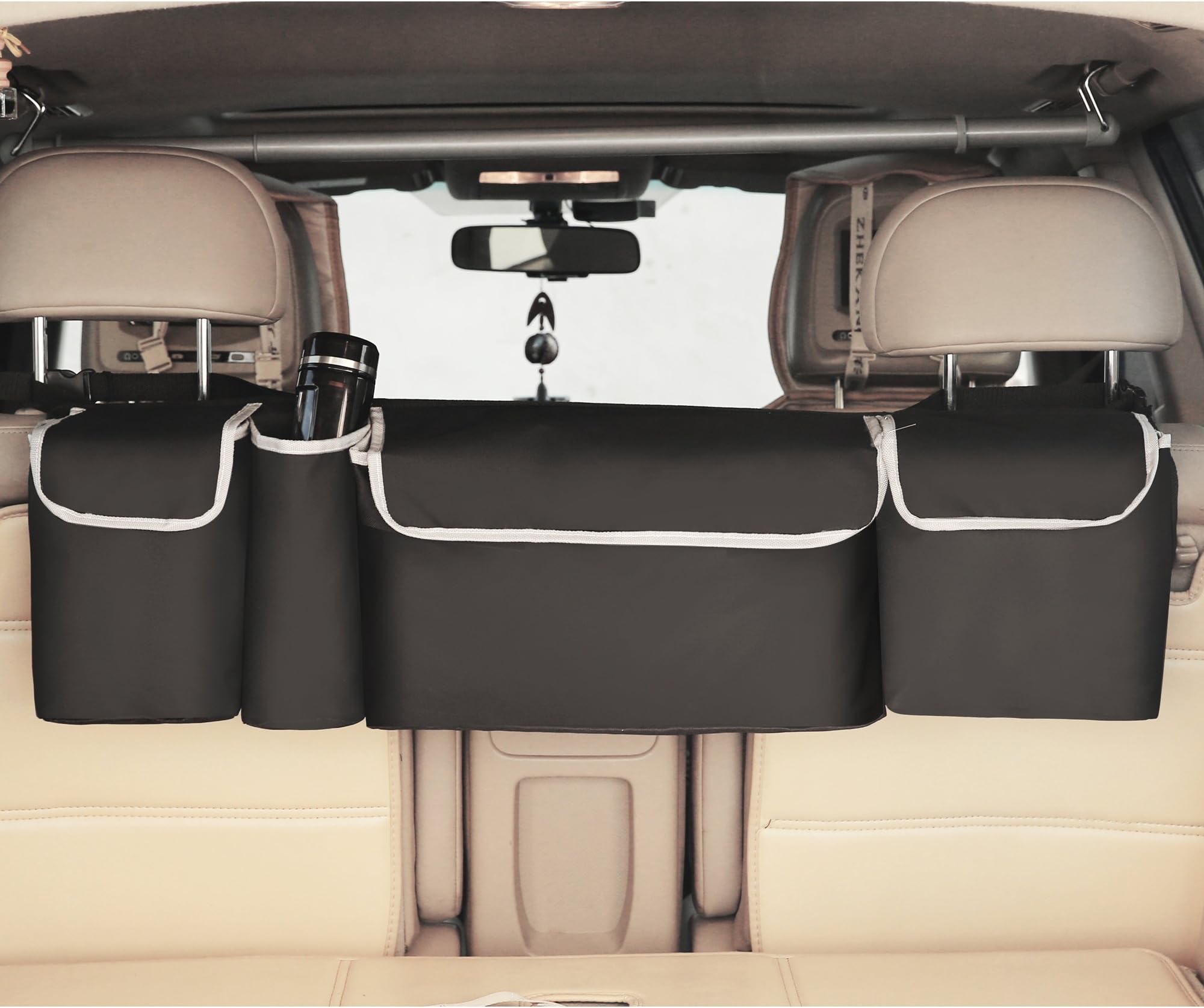 Trunk Organizer 2 in 1 - Space Saving, High Capacity Auto Backseat and Trunk Storage - Fits Any Car, SUV or Van Using Fully Adjustable Straps by LOONGCN