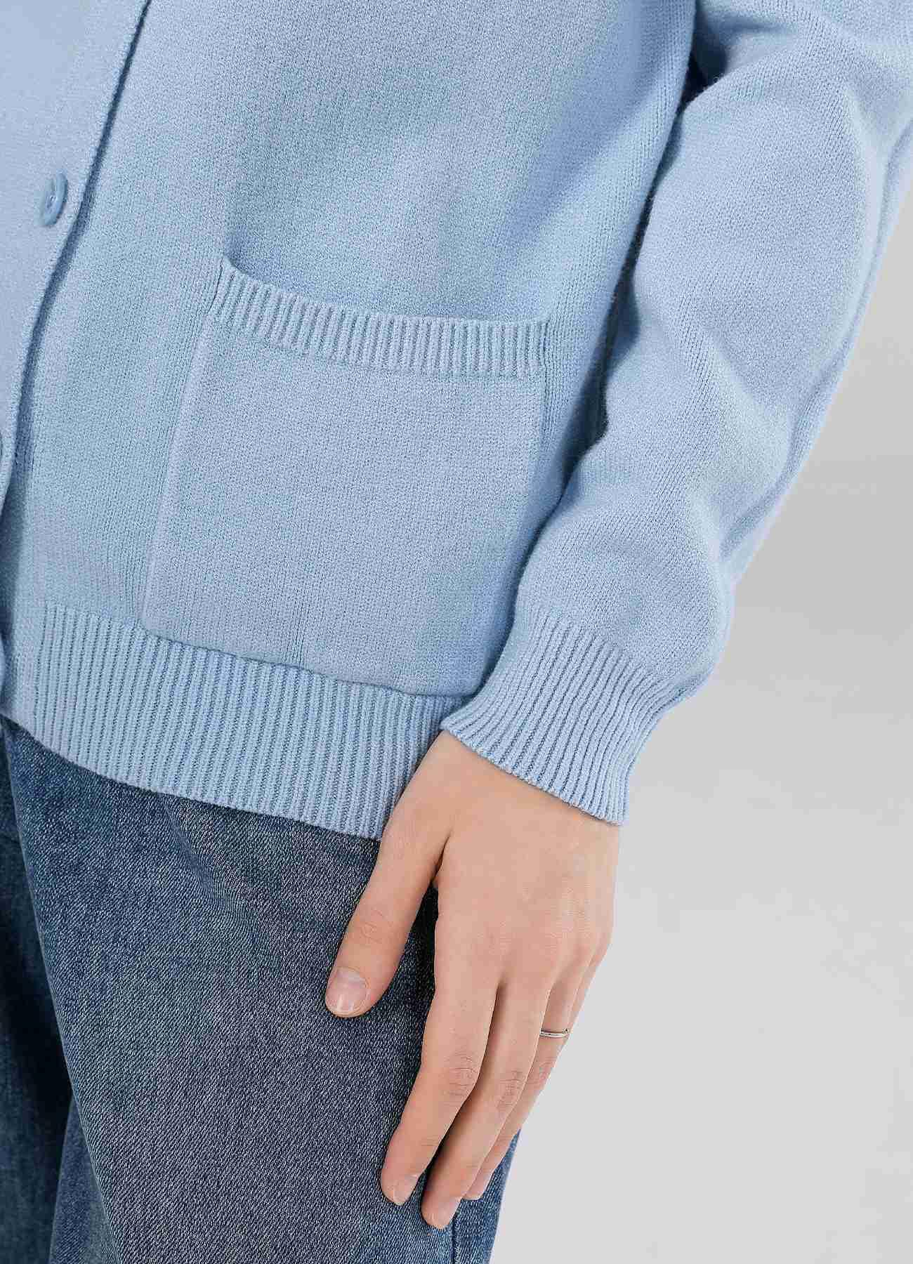 SMILING PINKER Cardigan boutonné à col Rond en Tricot côtelé avec Poches pour Femme